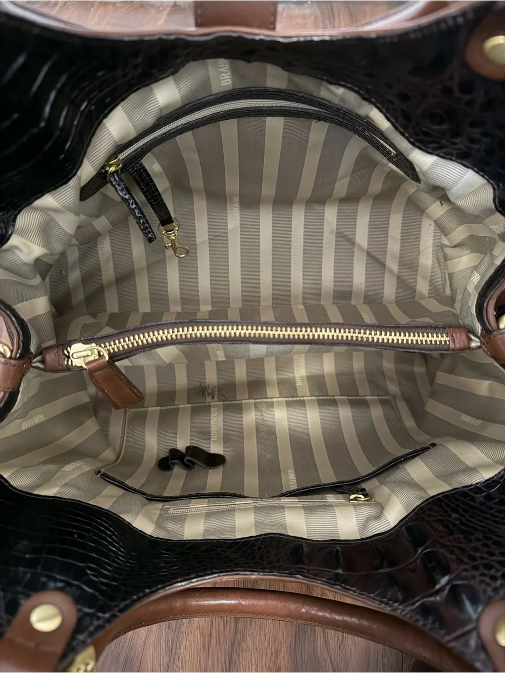 Brahmin Elisa Melbourne Croc Embossed Leather Footed Satchel Shoulder Strap